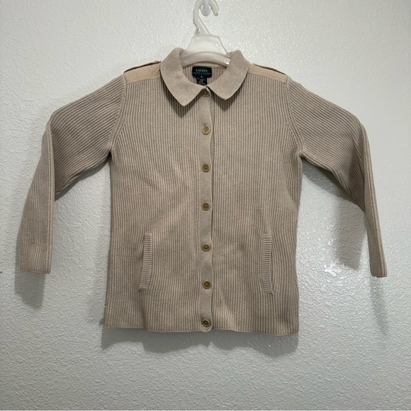 Lauren Jeans Co Ralph‎ Lauren Sweater Cardigan Large Button Up Pockets Beige - Picture 1 of 14